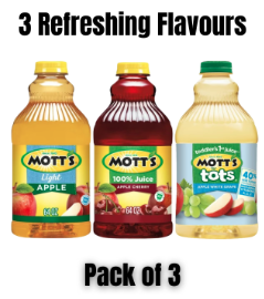 Mott's 100% Juice Variety Pack, Apple Cherry, Apple Light, Apple White Grape, 64 fl oz Bottles, 3 Pack 64 fl oz